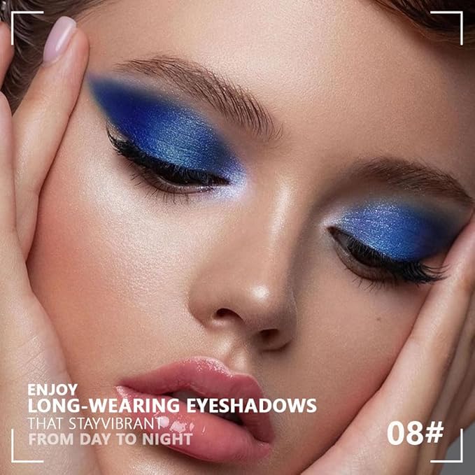 4 Colors Deep Teal Lvory Sapphire Blue Navy Blue Eye Shadow Palette Makeup, Highly Pigmented Waterproof Matte Shimmer Eyeshadow Palette for Women, paleta de sombras de ojos, Vegan & Cruelty-free 08