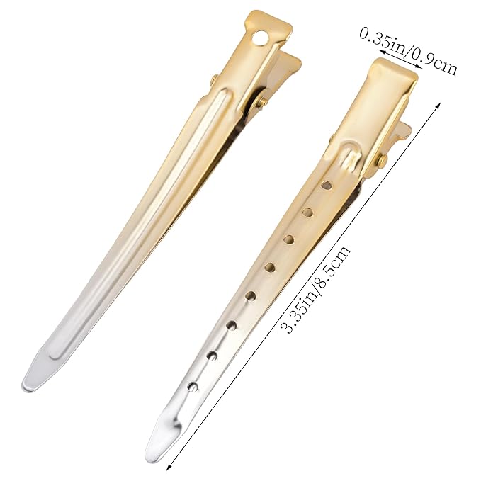 24 Packs Duck Bill Clips, Bantoye 3.35 Inches Rustproof Metal Alligator Curl Clips with Holes for Hair Styling, Hair Coloring, Matte Gradient Gold