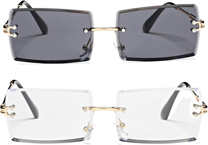 Rectangle Sunglasses for Men/Women Small Rimless Square Shade Eyewear