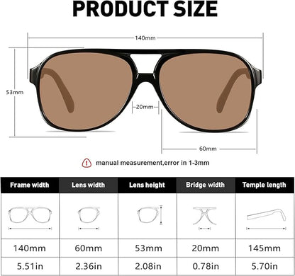 YDAOWKN Retro Aviator Sunglasses for Women Mens Large Frame Classic Vintage 70s Sun Glasses Aviators