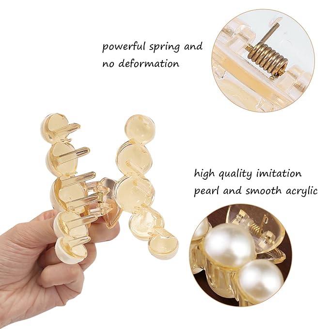 Mehayi 4 PCS Large Pearl Hair Claw Clips for Women Girls, Hair Barrette Clamps for Thick Thin Hair, Fashion Hair Accessories Headwear Styling Tools for Party Wedding