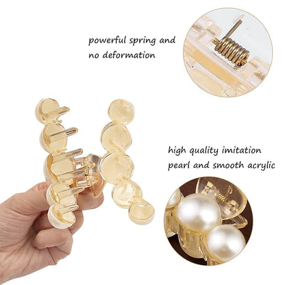 Mehayi 4 PCS Large Pearl Hair Claw Clips for Women Girls, Hair Barrette Clamps for Thick Thin Hair, Fashion Hair Accessories Headwear Styling Tools for Party Wedding