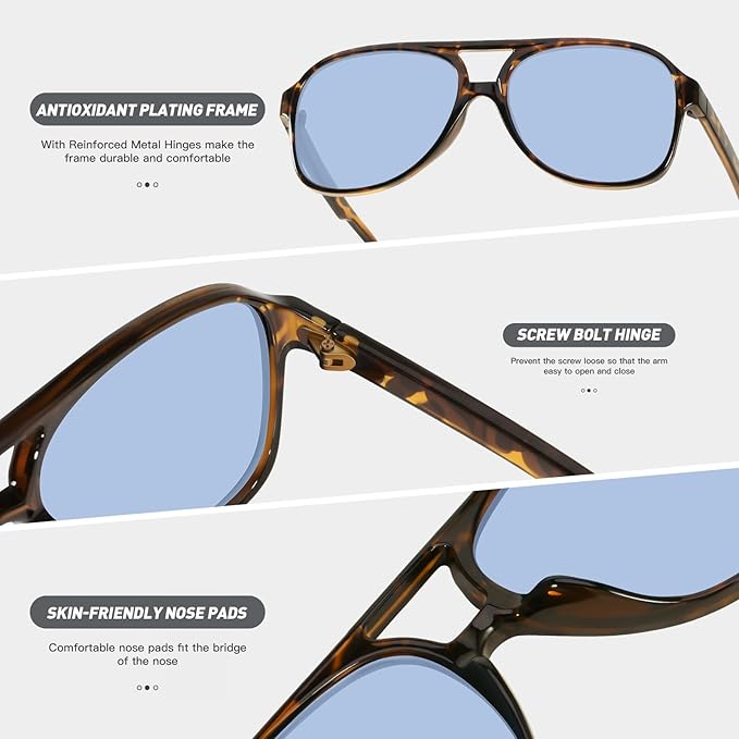 YDAOWKN Retro Aviator Sunglasses for Women Mens Large Frame Classic Vintage 70s Sun Glasses Aviators