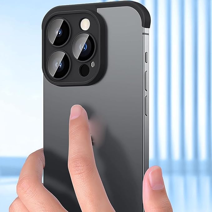 for iPhone 16 Pro Max Frameless Bumper Case with Camera Lens Protector, Slim Fit No Back No Frame Design TPU Bumper Compatible with MagSafe Excellent Heat Dissipation Minimalist (Black)