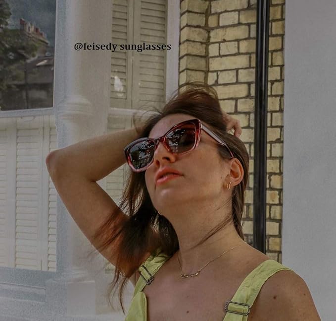 FEISEDY Polarized Vintage Sunglasses American Womens Square Jackie O Cat Eye Sunglasses B2451