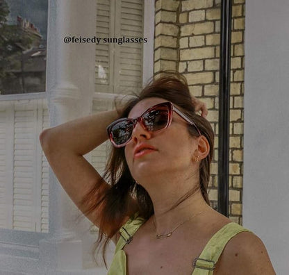 FEISEDY Polarized Vintage Sunglasses American Womens Square Jackie O Cat Eye Sunglasses B2451