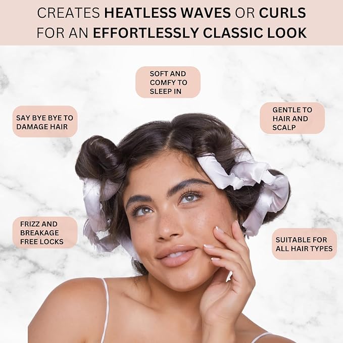 Kitsch Satin Pillow Rollers -Heatless Hair Curler, Hair Rollers, Heatless Curls Overnight, Flexible Curling Rods for Long &Short Hairs, Flexi Rod Curlers to Sleep in, Overnight Blowout Rods-6pc Marble