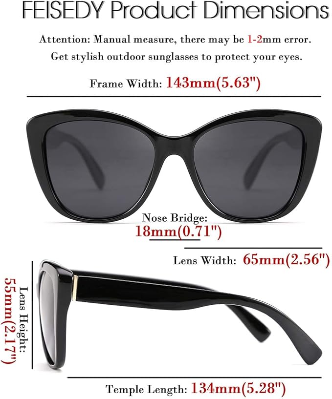FEISEDY Polarized Vintage Sunglasses American Womens Square Jackie O Cat Eye Sunglasses B2451