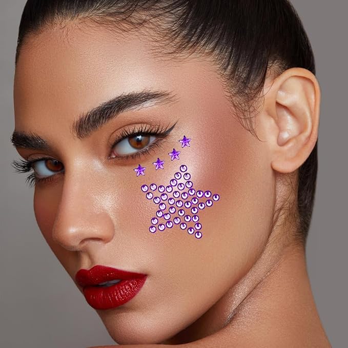 10 Sheets Face Gems Face Jewels, Self-Adhesive Hair Gems, 5 Different Types of Face Rhinestones Stickers for Face, Hair, Makeup, Body, Crafts, Festival Decal Decor