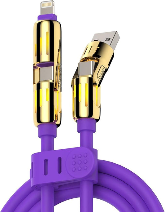 4-in-1 Universal Multi USB Charging Cable – 240W Max Fast Charger Cord with Multiple Connectors for iPhone 16/15/14/13, iPad, Samsung, MacBook, Tablets & More (Purple, 6.6Ft)