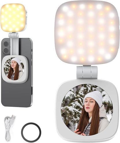 NEEWER BASICS Magnetic Selfie Light Compatible with MagSafe iPhone, CRI95 700lx/0.3m Folding LED Phone Fill Ring Lighting with Mirror for Zoom Makeup Photography Recording Video Conference,White NL48B