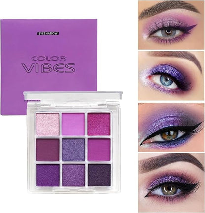 4 Pack/Set Eyeshadow Palette Set - Black, Blue, Green, Purple Themes, High Pigmented Blendable Matte & Glitter Shimmer Finishes, 24-Hour Long Wear Eye Makeup for Christmas Party & Music Festival