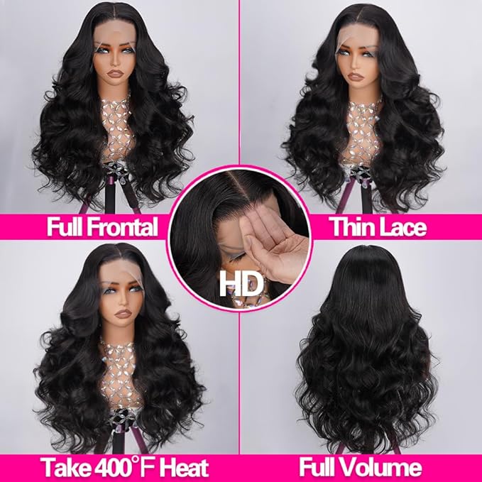 13x4 Body Wave Lace Front Wigs Human Hair Pre Plucked HD Lace Front Wigs Human Hair with Baby Hairline 200 Density Body Wave Full Frontal for Black Women Soft and Thick 20 Inch