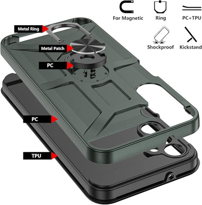 for Galaxy A14 5G Case, for Galaxy A14 5G Case with [3X Tempered Glass Screen Protector], Built-in Ring Kickstand and Magnetic Car Mount Shockproof Dropproof Armor Case for Galaxy A14 5G - Green