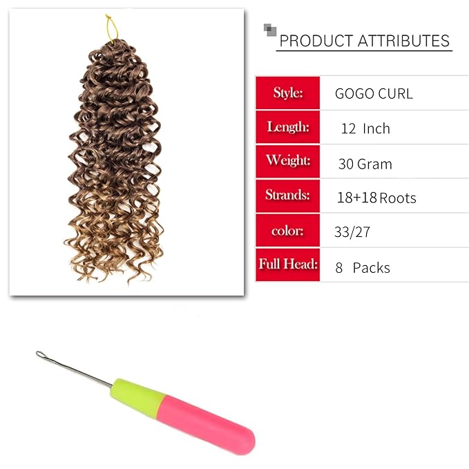 8 Packs Curly Crochet Hair GoGo Curl Crochet hair for Women Deep Wave Braiding hair,Synthetic Bohemian Crochet Braid Water Wave Crochet hair Extensions (12inch, 33/27)
