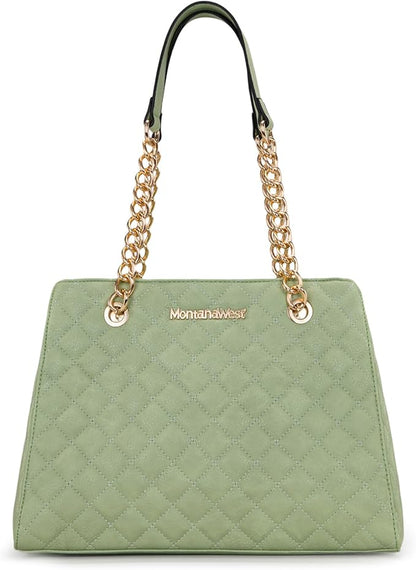 Montana West MEDIUM Tote Bag for Women Quilted Chain Handbags Shoulder Purse