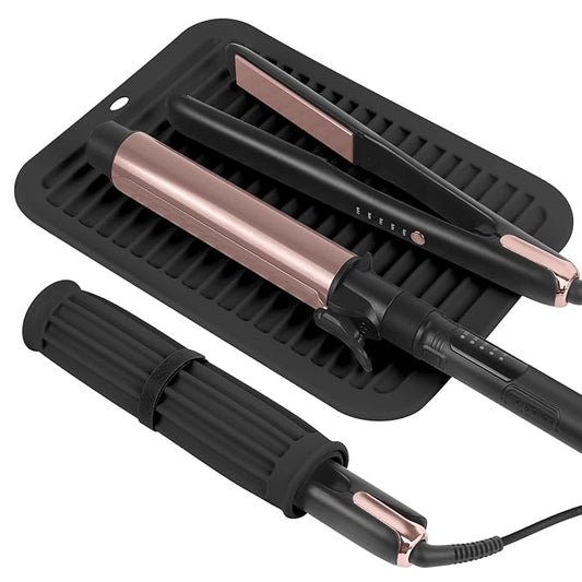 Large Silicone Heat Resistant Mat, Professional Hot Hair Tools Mat for Curling Iron, Flat Iron, Hair Straightener, Portable Hot Pad Cover with Velcro for Travel Home Salon(11.8" x 9.0")