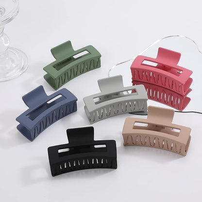 6 Pack Square Claw Clips for Women Girls, 3.5" Medium Non-slip Rectangular Matte Claws Strong Jumbo Hair Styling Accessories for Thin Hair