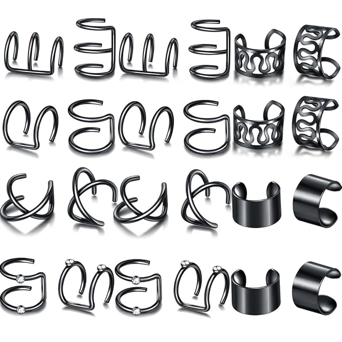 24 Pcs Black Hair Braids Dreadlock, Non-Piercing Ear Clip Beard Beads Cuffs Clip Hair for Women Men Hair Accessories Styling Jewelry Tools
