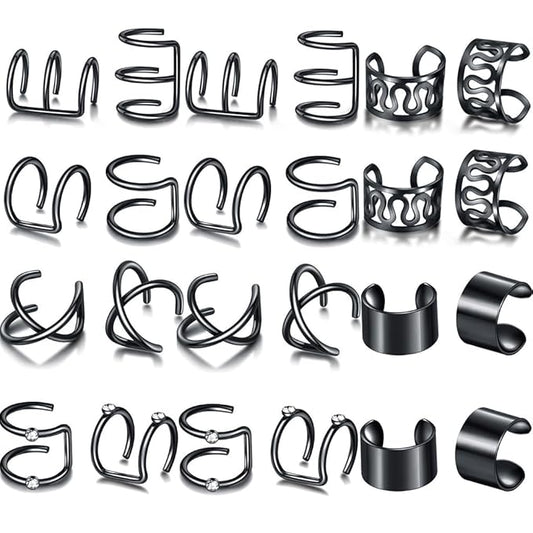 24 Pcs Black Hair Braids Dreadlock, Non-Piercing Ear Clip Beard Beads Cuffs Clip Hair for Women Men Hair Accessories Styling Jewelry Tools