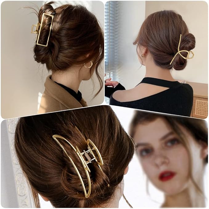 3 Pack Large Metal Gold Hair Claws for Women, Moon Cross Square Geometric Jaw Clips Barrettes for Thick Thin Hair, No Slip Claw Clip Clamp Grips Hair Accessories Hair Styling Gifts