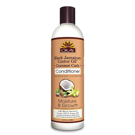 OKAY | Black Jamaican Castor Oil Coconut Curls Conditioner | For All Hair Types & Textures | Condition, Strengthen & Regrow Hair | With Argan Oil | Free of Paraben, Silicone, Sulfate | 12 oz