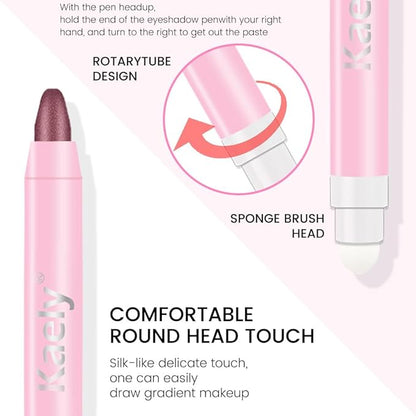 evpct 2Pcs Cream Eye Shadow Brightener Sticks Set for Eyes Waterproof, Champagne & Orchid Shimmer Cream Eyeshadow Applicator Stick Long Lasting Pigmented Eye Makeup sombras en crema para ojos 17+26