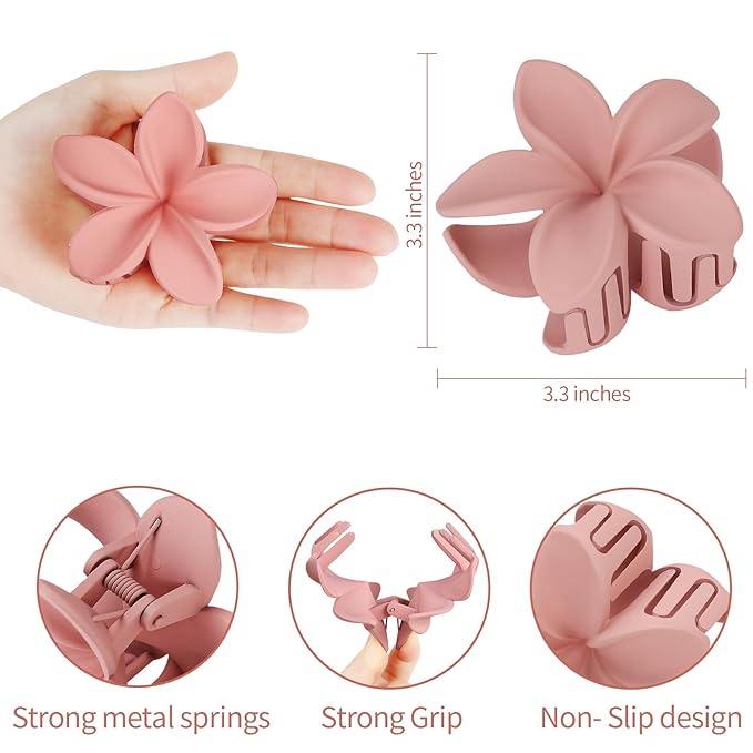 Colorful Flower Hair Claw Clips - 6 Pcs Large Plumeria Clips for Thick and Thin Hair, Beach Accessories for Women and Girls