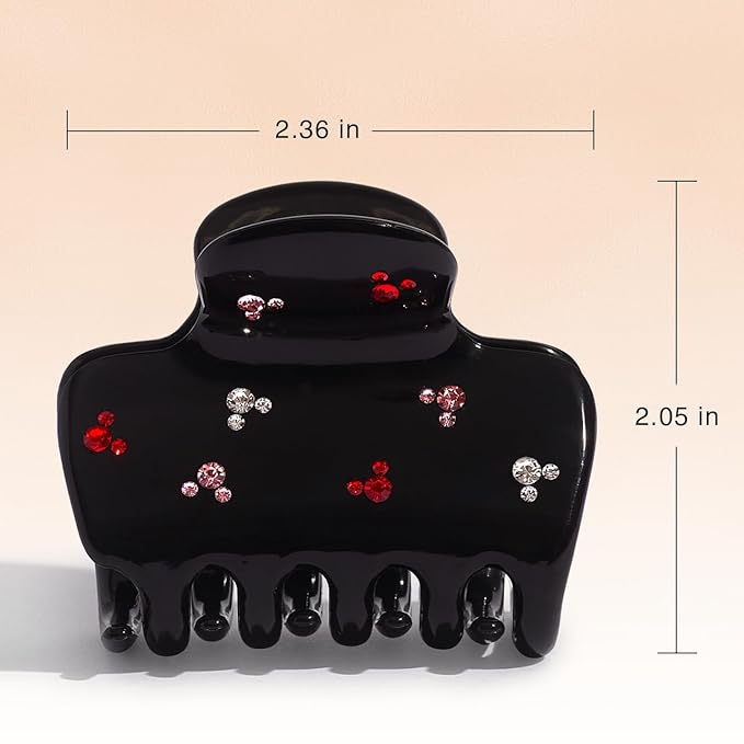 Kitsch Mickey/Minnie Recycled Plastic Rhinestone Puffy Claw Clips, Hair Clips for Women Girls, Hair Claw Clips for Thick Hair, Claw Hair Clips for Thin Hair, 1 Piece (Black)