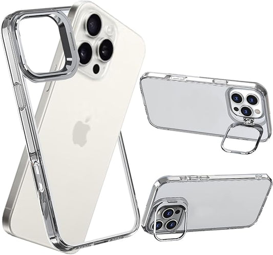 for iPhone 16 Pro Max Bumper Case Backless, Built-in Camera Cover & Kickstand Function Slim Fit No Back TPU Bumper Frame Compatible with MagSafe Shockproof (Clear)