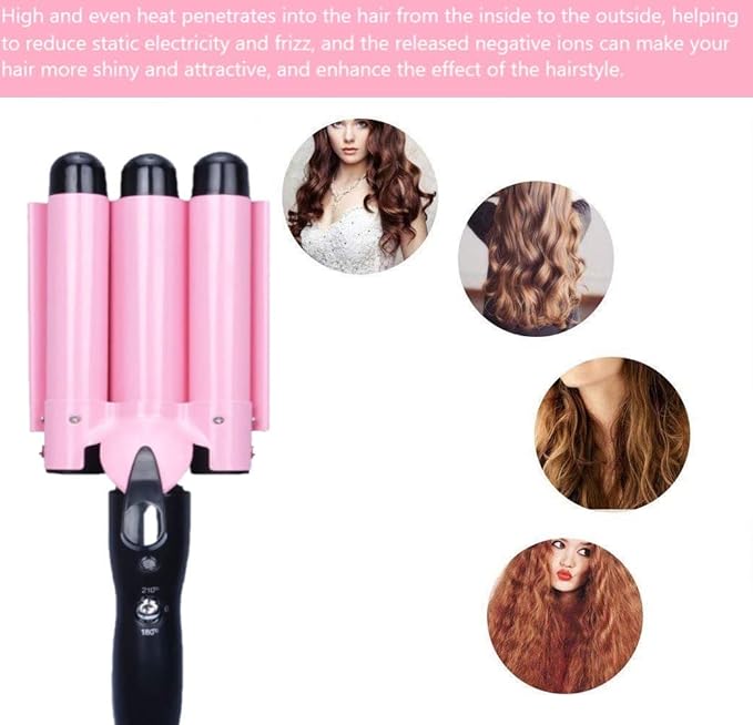 3 Jumbo Barrel Curling Iron Wand 32mm Hair Waver Temperature Adjustable Ceramic Big Waves Hair Crimper (1.25'')