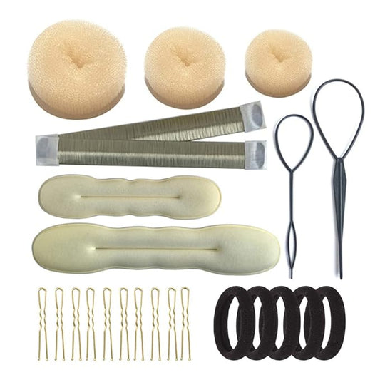 Hair Accessories Set: Foam Bun Shapers, French Twist Clip, Snap Buns, Elastic Bands, Hair Pins (Blonde)