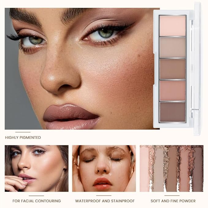 Neutral Nude Brown Eyeshadow Palette Makeup, 5 Colors Velvety Matte Finish, Cool-Toned Nude Taupe Eye Shadows, Natural Everyday to Eye Makeup Looks, for Brown Eyes Long Lasting Naturing-Looking 02#
