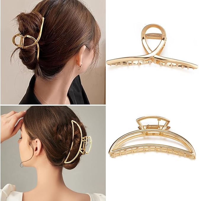 4 Pack Large Metal Hair Clips for Thin to Thick Curly Hair, 4.3 Inch Big Nonslip Gold Color Clamps, Perfect Fashion Jaw Claw Hair Styling Accessories for Women and Girls, Christmas Gifts