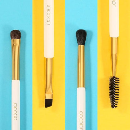 Docolor Duo Eyebrow Brush with Eyeshadow Brushes, 2PCS Professional Angled Eye Brow & Spoolie Brush Premium Synthetic Bristles Perfect for Lining Shaping Brows, Spoolie for Brows/Lashes(White&Golden）
