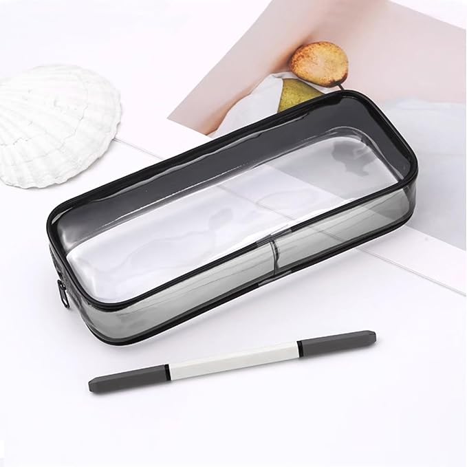 2pcs Clear Cases with Zipper, Multi-use Travel Makeup Brush Bags Toiletries Exam Pouch Case Travel Luggage Make up Cosmetic Bag (Black and White)