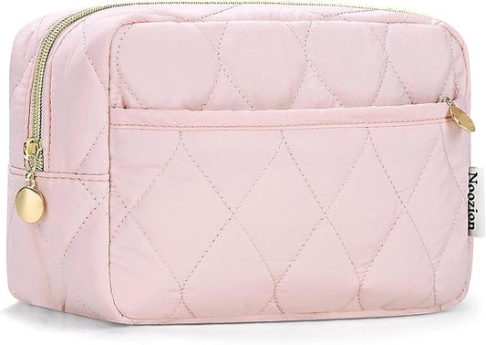 Noozion Makeup Bag, Travel Cosmetic Bag, Puffy Padded Make Up Bag for Women, Makeup Organizer Case, Wide-open Pouch Purse, Travel Essentials