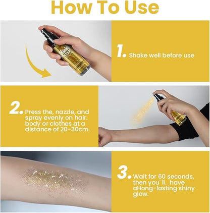 MAEPEOR Body Glitter Spray Long Lasting Shiny Body Glitter Quick-Drying Shimmer Glitter Spray for Face Body Hair Clothes (100ml, Blue)