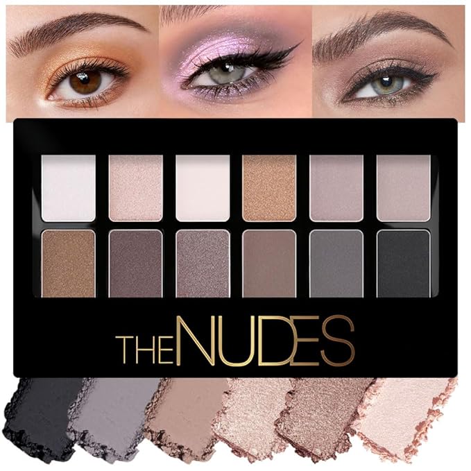 Nude Brown Eyeshadow Palette, Neutral Nude Brown Bronze Black White Pink Champagne Cream Eyeshadow Palette Makeup,Highly Pigmented Natural Eyeshadow for Woman Eyes Long Lasting Naturing-Looking 01