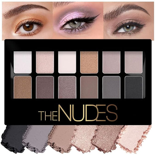 Nude Brown Eyeshadow Palette, Neutral Nude Brown Bronze Black White Pink Champagne Cream Eyeshadow Palette Makeup,Highly Pigmented Natural Eyeshadow for Woman Eyes Long Lasting Naturing-Looking 01