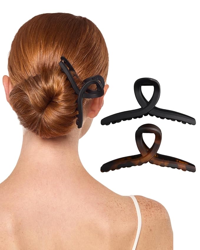 Kitsch Large Hair Clips for Women - Fashionable Loop Hair Claw Clips | Matte Plastic, Easy-Grip | Perfect for Everyday Use & Special Occasions - Tortoise & Black, 2 Pcs
