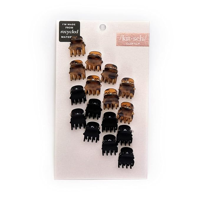 Kitsch Small Hair Clips for Women - Stylish Baby Hair Clips | Stays In Place Without Pulling or Snagging | Durable Plastic, Sturdy - Tortoise & Black, 16 Pcs