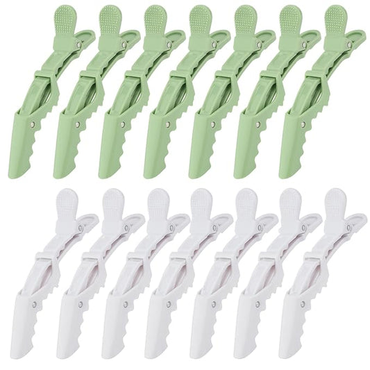 Ondder 14 Pack Alligator Hair Clips for Hair Styling, Sectioning, Coloring, Cutting - Green & White Hair Clips for Salon, Barber, Pro Use, Women, Men, Girls, Teens