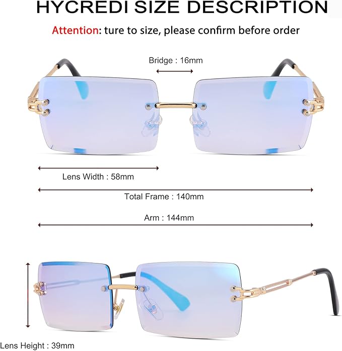 Rectangle Sunglasses for Men/Women Small Rimless Square Shade Eyewear