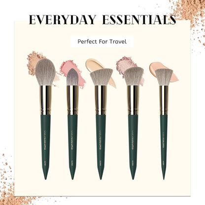 5-Piece Face Makeup Brush Set in Dark Blue – Precision Brushes for Flawless Application and Blending(5 Face Green)