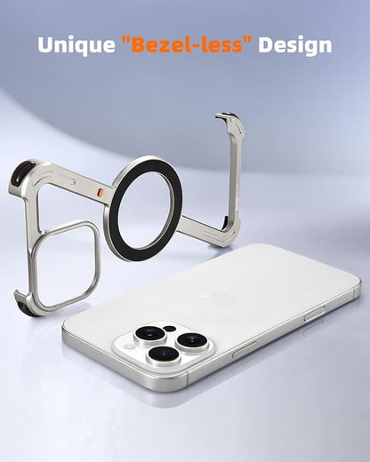 OATSBASF Minimalist Phone Case Compatible with iPhone 16 Pro 6.3", [Compatible with Magsafe] Aluminum Metal Frameless Design Bumper Z Case, Protective Shock Grade Shell, Natural Titanium