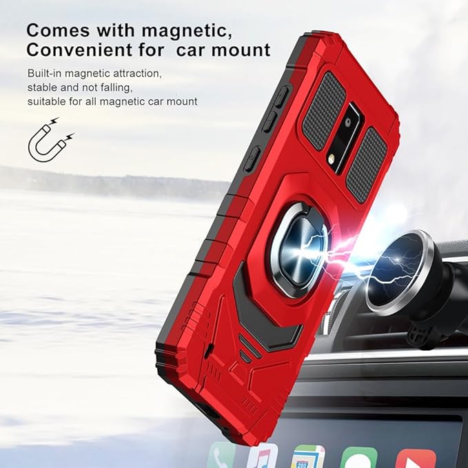 for Blu View 4 Case with 1 Pack Screen Protector,Dual Layer Hybrid Heavy Duty Defender Protection,Sleek Rugged Reinforced Cushion Corner Kickstand Shockproof Bumper Cover for Blu View 4 B135DL Red