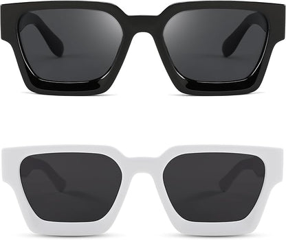 FEISEDY Retro 90s Square Sunglasses for Women Men Trendy Chunky Rectangle Sunglasses UV400 Protection B2385