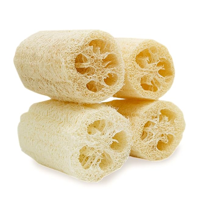 4" Natural Loofah Exfoliating Body Sponge Scrubber for Skin Care in Bath Spa Shower Pack of 4