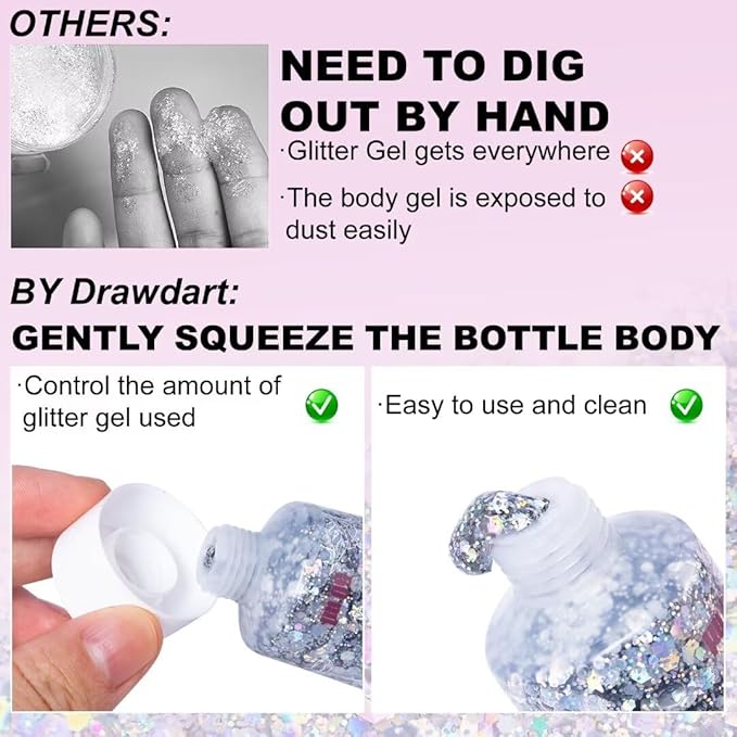 Face & Body Glitter,Cosmetic-Grade Holographic Glitter Gel,50ml Silver Hair Glitter Gel,Rave Glitter,Mermaid Makeup Glitters for Women - Vegan & Cruelty Free